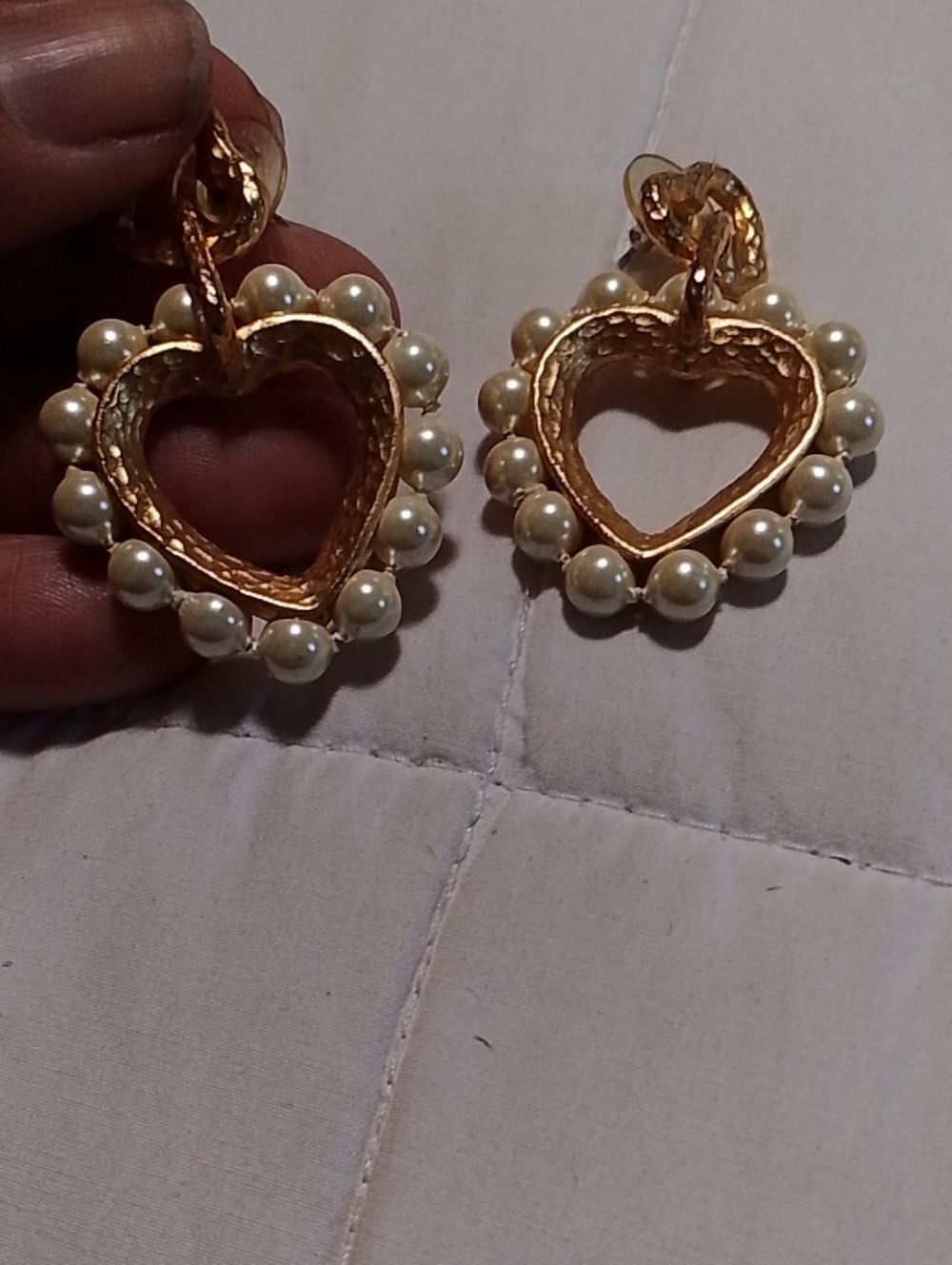 Gold Heart Pearl Drop Earrings - Women Jewelry